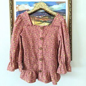 Big Girls Button Front Smocked Top